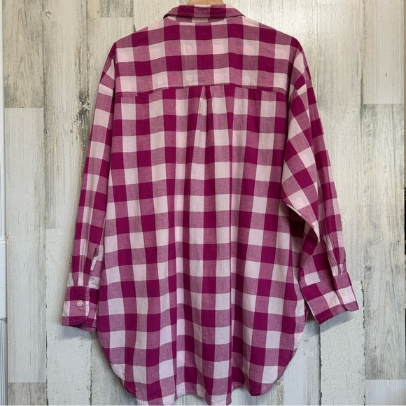 Anthropologie Maeve The Bennet Buttondown Shirt Pink Buffalo Check Size L - Picture 7 of 11
